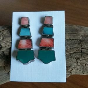 Sterling Silver Turquoise & Spiny Oyster Earrings